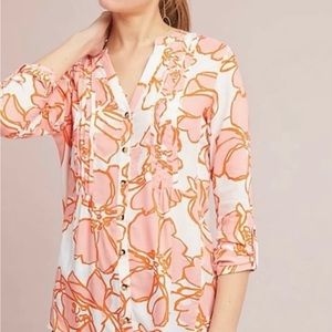 Maeve by Anthropologie Women’s Orange Floral Button Down Blouse, size large